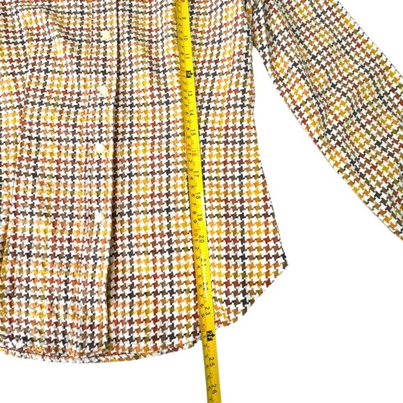 VTG ETRO Shirt Sz.6 Cream Brown Houndstooth Academia Career Italian Old Money - Picture 8 of 14